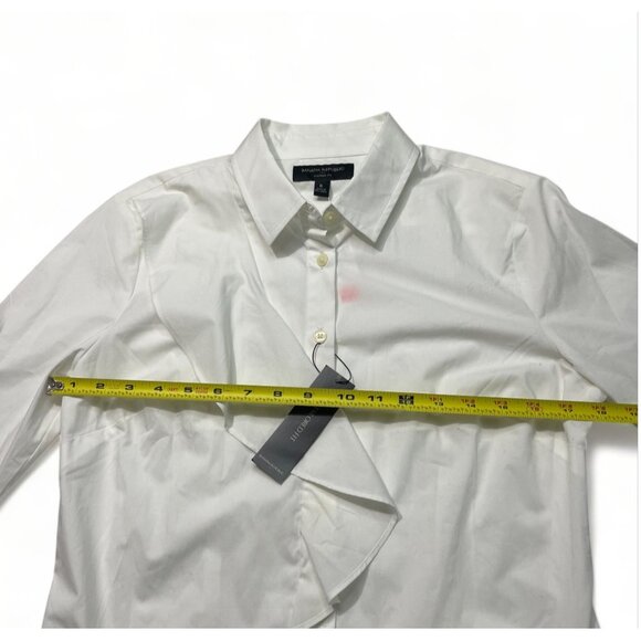 BANANA REPUBLIC White Tailored Fit Long Sleeve Button-Up Ruffle Blouse Size 8 - Picture 10 of 13